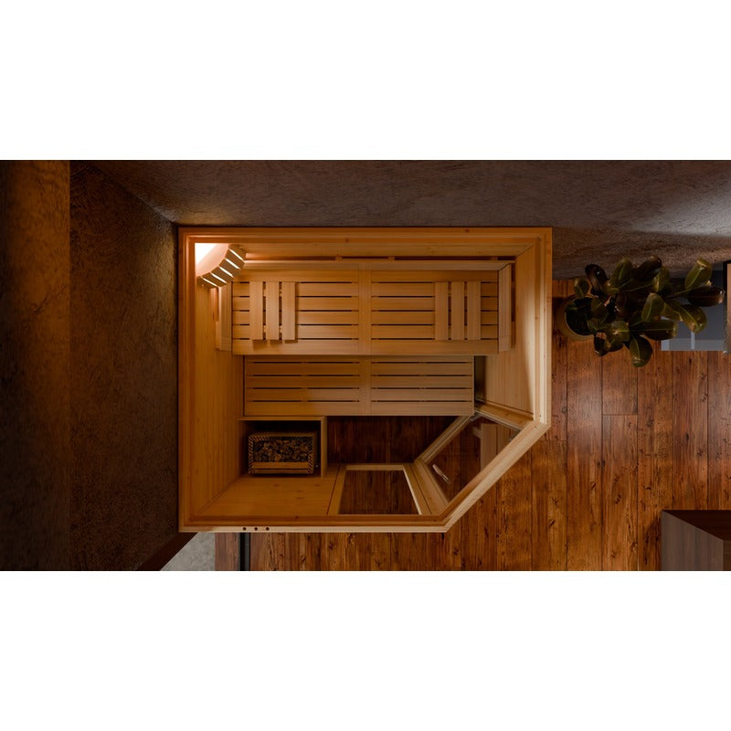 Top view of the Frieda Indoor sauna - Ergonomic interior with two loungers and integrated lighting